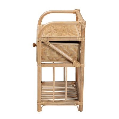 Natural Brown Rattan 1-Drawer Bohemian Night Table