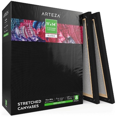 Arteza Stretched Canvas, Black, 11"x14", Blank Canvas Boards for Painting - 8 Pack (ARTZ-9275)