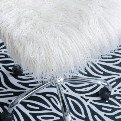 White Faux Fur Armless Swivel Office Chair