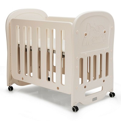 Costway 3-in-1 Baby Bed Crib w/ 2'' Mattress Convertible Toddler Playard & Rocking Crib