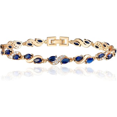 Eternity Bracelet Blue Cubic Zirconia, Sapphire Bracelet, 18K Gold Plated Hypoallergenic Bracelets -7.48inch/190mm