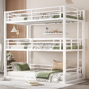 Kumasinova Metal Triple Bunk Bed, Heavy-Duty Steel Bed Frame with Full-Length Guardrails, Noise-Reducing Design for Shared Kids' Rooms/Guest Spaces - 1 of 4