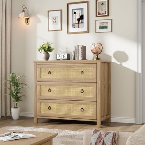 Rattan Dresser, Boho Tall Drawer Dresser with Storage, Wooden Closet Dressers， Freestanding for Bedroom, Nursery, Living Room - 1 of 4