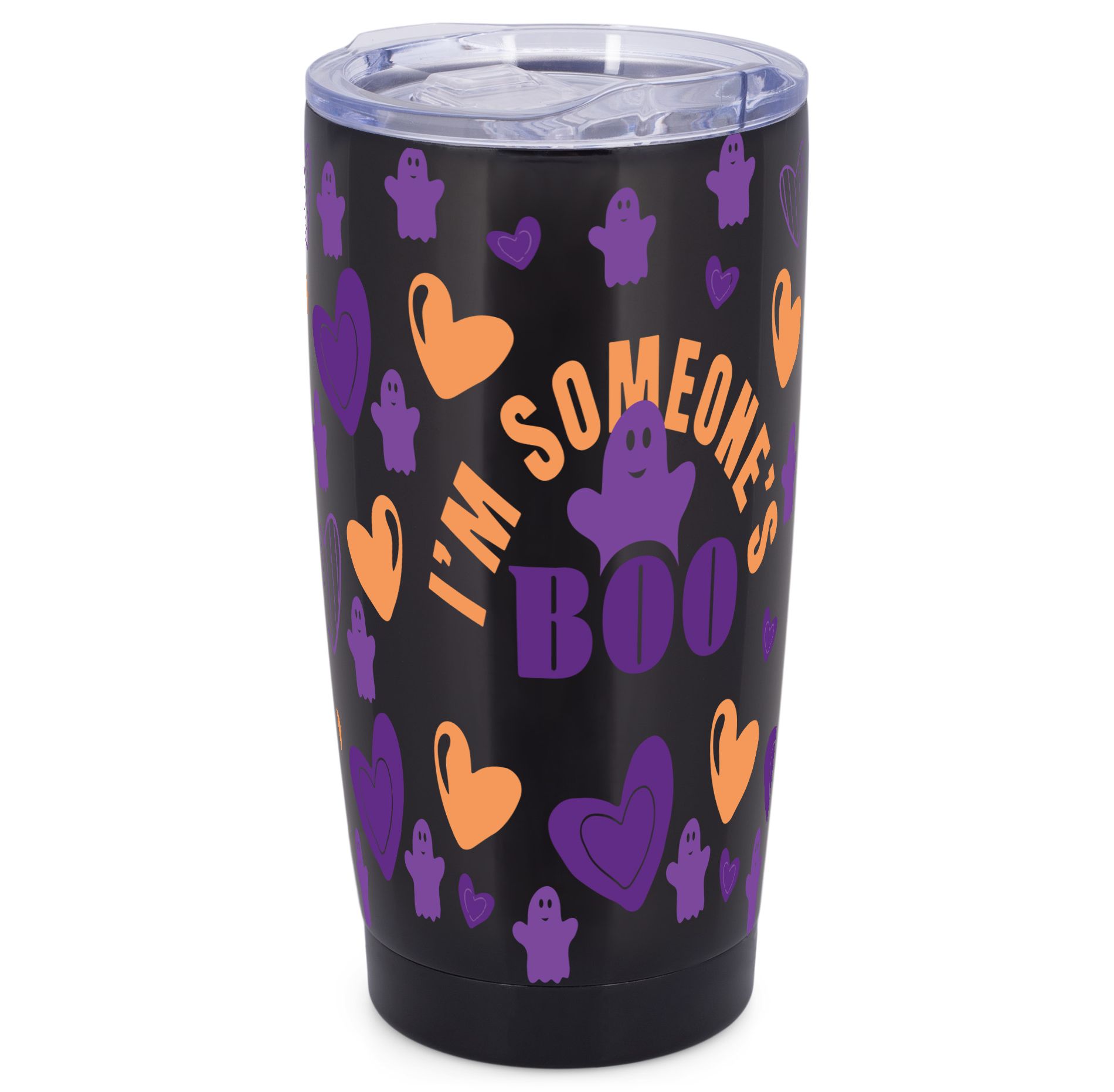 Elanze Designs I'm Someone's Boo Ghost Love Hearts Halloween Wrap-Around Design 20 Ounce Stainless Steel On-The-Go Coffee Mug, Thermal Travel Tumbler