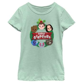 Girl's Guardians of the Galaxy Holiday Special Season's Grootings Cute Characters T-Shirt
