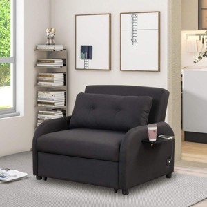 Modern Linen Sleeper Sofa with Wing Tables and USB Charging, Multi-Function Pull-Out Sofa Bed for Guest Room or Small Apartment–The Pop Home - 1 of 4