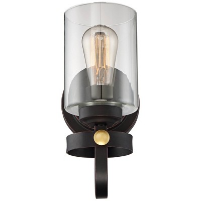 Eagleton Bronze Industrial Wall Sconce with Clear Glass Shade