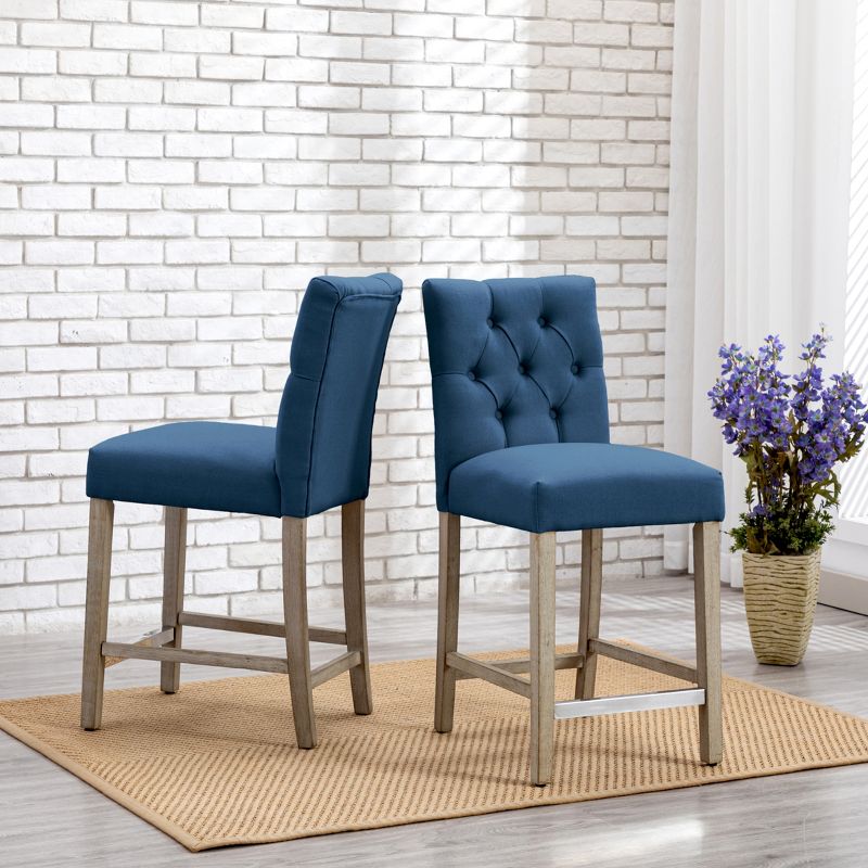 WestinTrends 24" Linen Fabric Tufted Counter Stool (Set of 2), 2 of 4