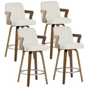 Bekrvio 26" Swivel Counter Height Bar Stools Set of 1/2/3/4,Faux Leather Upholstered Bar Chairs with Back & Arm for Kitchen Island,Black - 1 of 4