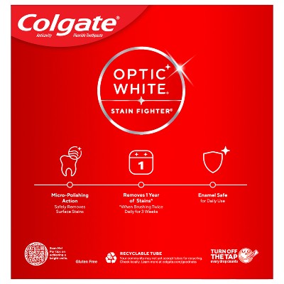Colgate Optic White Stain Fighter Teeth Whitening Toothpaste - Anticavity Toothpaste with Fluoride - Clean Mint - 3.8oz/3pk