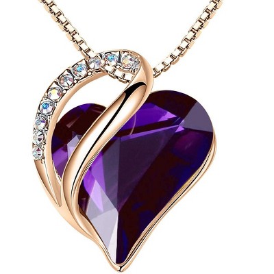 Leafael 18K Rose Gold Plated Love Heart Pendant Necklace with Healing Stone Crystal Jewelry Gifts for Women, 18"+2"