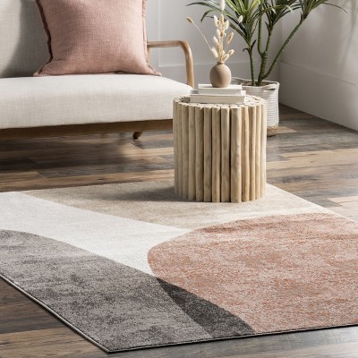 4' x 6' Red and Beige Abstract Synthetic Area Rug