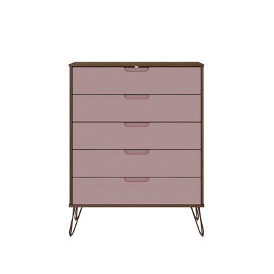 Rockefeller 5 Drawer Tall Dresser Nature/rose Pink - Manhattan