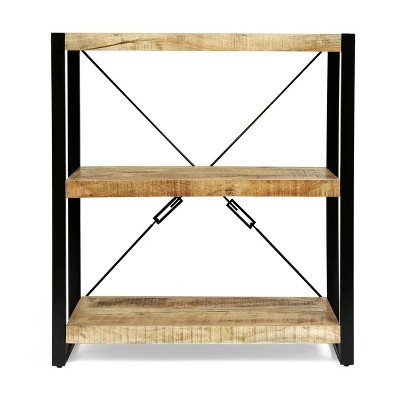 Brinkley Modern Industrial Handcrafted 3 Shelf Mango Wood Shelving Unit Natural/Black - Christopher Knight Home: Durable Etagere Storage