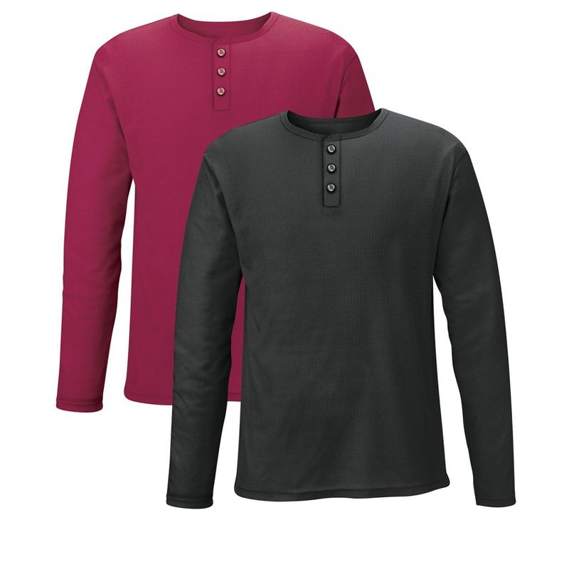 Collections Etc 2-pack Mens Henley Waffle Tees, 3 of 5