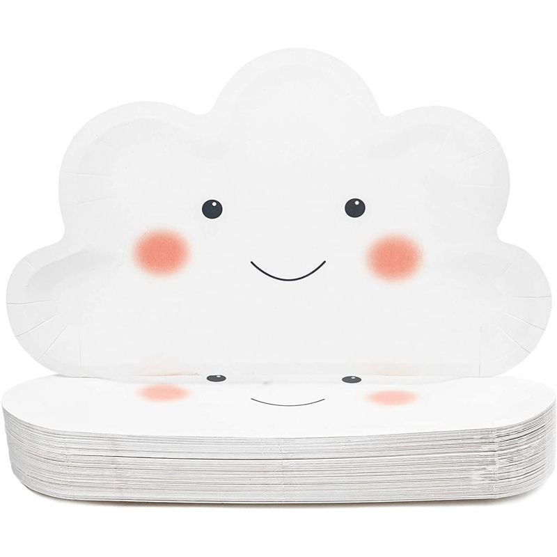 Sparkle and Bash 48 Pcs White Cloud Disposable Party Paper Plates Girl Boy Baby Shower Birthday Supplies 10 in., 4 of 7