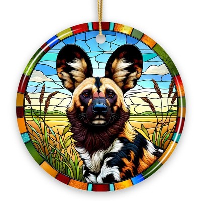 Savannah's Wild Dog Stained Glass Style Ceramic Ornament, Safari Animals Christmas Gift and Decor| OrnamentallyYou