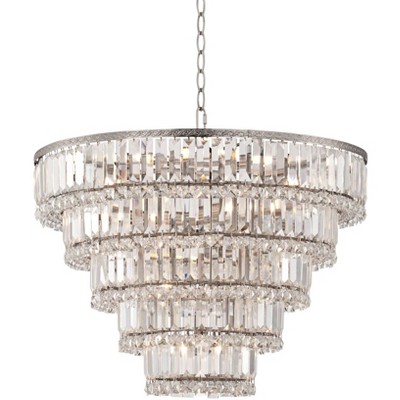 Vienna Full Spectrum Satin Nickel Chandelier 24 1/2" Wide Faceted Crystal Glass for Dining Room House Foyer Kitchen Bedroom