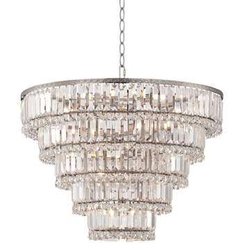 Vienna Full Spectrum Magnificence Satin Nickel Chandelier 24 1/2" Wide Modern Faceted Crystal Glass 15-Light LED Fixture for Dining Room House Kitchen