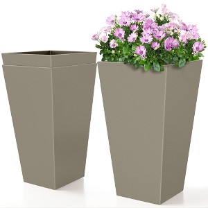 Outsunny 28" Tall Plastic Planters, 3-Pack, Large Taper Outdoor & Indoor Plastic Garden Flower Pots, for Entryway, Patio, Yard - 1 of 4