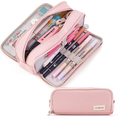 Paaaawaters Large Capacity Pencil Case 3 Compartment Pouch Pen Bag for School Teen Girl Boy Men Women (Pink)