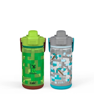 Zak Designs 15.5 oz Kids Water Bottle Stainless Steel with Push-Button  Spout and Locking Cover, Minecraft 