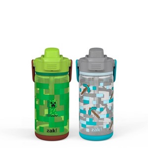Zak Designs 16oz Plastic Kids' Water Bottle with Bumper and Antimicrobial Spout 'Minecraft': Dishwasher-Safe Toddler Drinkware - 1 of 4