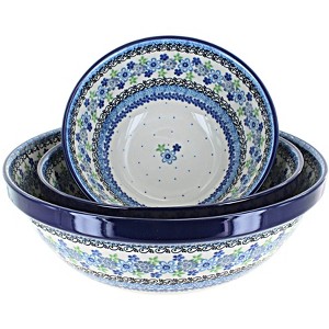 Blue Rose Polish Pottery 1400 Ceramika 3 Piece Serving Bowl Set - 1 of 1