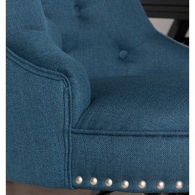 Azure Blue Armless Button-Tufted Office Chair with Wood Base
