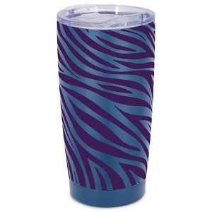 Elanze Designs 20 oz Stainless Steel On the Go Insulated Travel Tumbler With Push Top Lid, Royal Purple Zebra Print Blue - 1 of 4