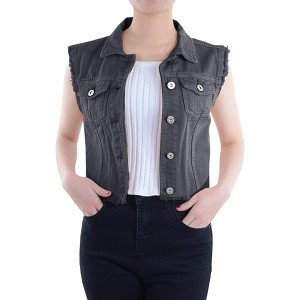 Anna-Kaci Women's Distressed Denim Crop Vest - 1 of 4