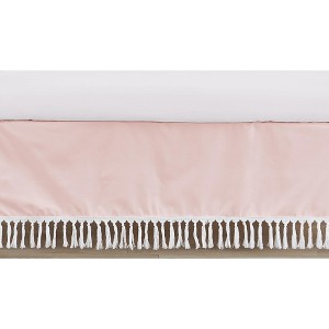 Sweet Jojo Designs Girl Baby Crib Bed Skirt Boho Fringe Pink and White - 1 of 3