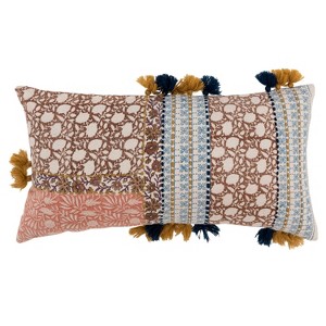 14"x26" Oversized Abstract Lumbar Throw Pillow Cover - Rizzy Home: Bohemian Style, Machine Washable, Pet Friendly - 1 of 4