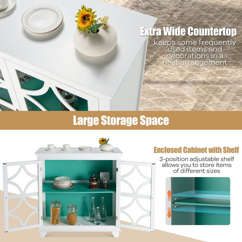 Costway Kitchen Storage Cabinet Buffet Sideboard w/ Glass Doors & Adjustable Shelf, 5 of 11