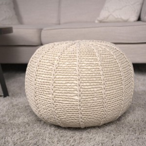NicBex Knitted Cotton Round Pouf Comfortable and Durable Accent Furniture Ideal for Relaxing and Additional Seating, Beige - 1 of 4