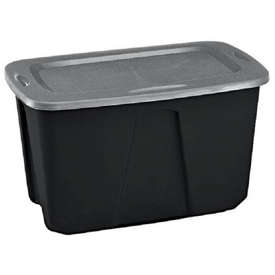 Homz 6630BKTS.06 32 Gallon Durable Molded Plastic Garage Garden Kitchen Bedroom Storage Bin w/ Lid, Black/Gray