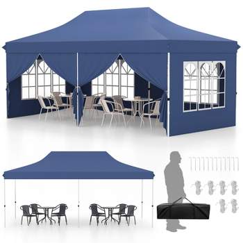 Tangkula 10 x 20FT Pop up Canopy with 6 Sidewalls Outdoor Canopy Tent with Zippered Entrances Windows Blue/Black/Grey/White