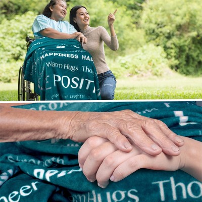 Teal Blue Fleece Sherpa Healing Thoughts Blanket