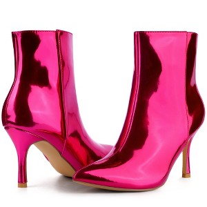 Perphy Women's Mirror Leather Pointy Toe Zipper Stiletto Heels Ankle Boots - 1 of 3