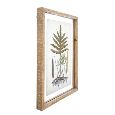 Set of 4 Green and Cream Botanical Prints with Natural Wood Frames