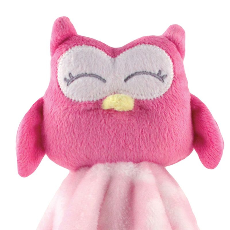 Hudson Baby Infant Girl Animal Face Security Blanket, Pink Owl, One Size, 2 of 3