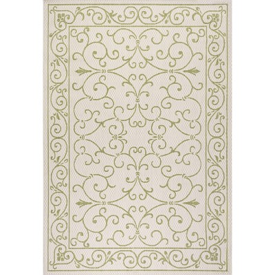 Charleston Vintage Filigree Cream and Green 9' x 12' Indoor/Outdoor Rug
