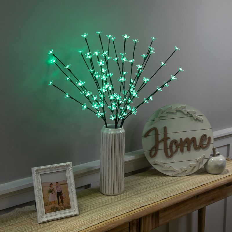 Northlight Set of 3 Pre-Lit Cherry Blossom Artificial Tree Branches, 72 Green LED Lights, 2 of 10