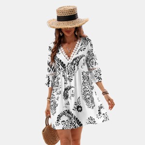 Women's Green/Pink Paisley V-Neck Mini Beach Dress - Cupshe - 1 of 4