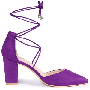 BLISSFUL STEP Women's Pointy Toe Lace Up Chunky Heel Dress Pumps - 1 of 3