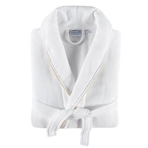 Turkish Cotton Hotel Waffle Terry Bathrobe White/Gold - Linum Home Textiles - 1 of 3