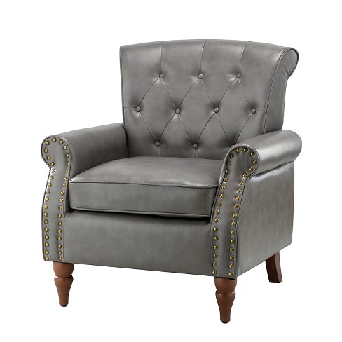 Grey accent chair discount with nailhead trim