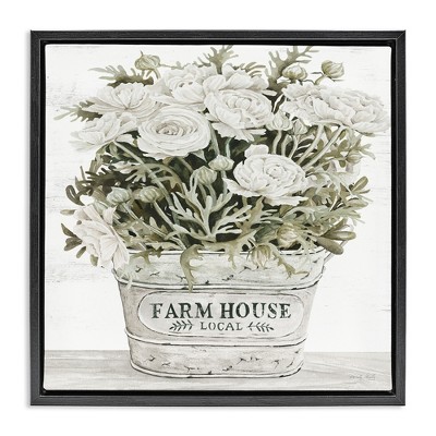 Stupell Industries Farmhouse Planter White Rose Blossoms, 25" x 25"