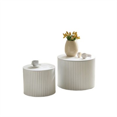 OUTSUPPLY 2-Piece Coffee Table Set, Round Space-Saving Tables for Living Room, Waterproof & Durable Modern Design