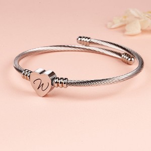 Twisted Steel Heart Cable Initial Bracelet - 1 of 4